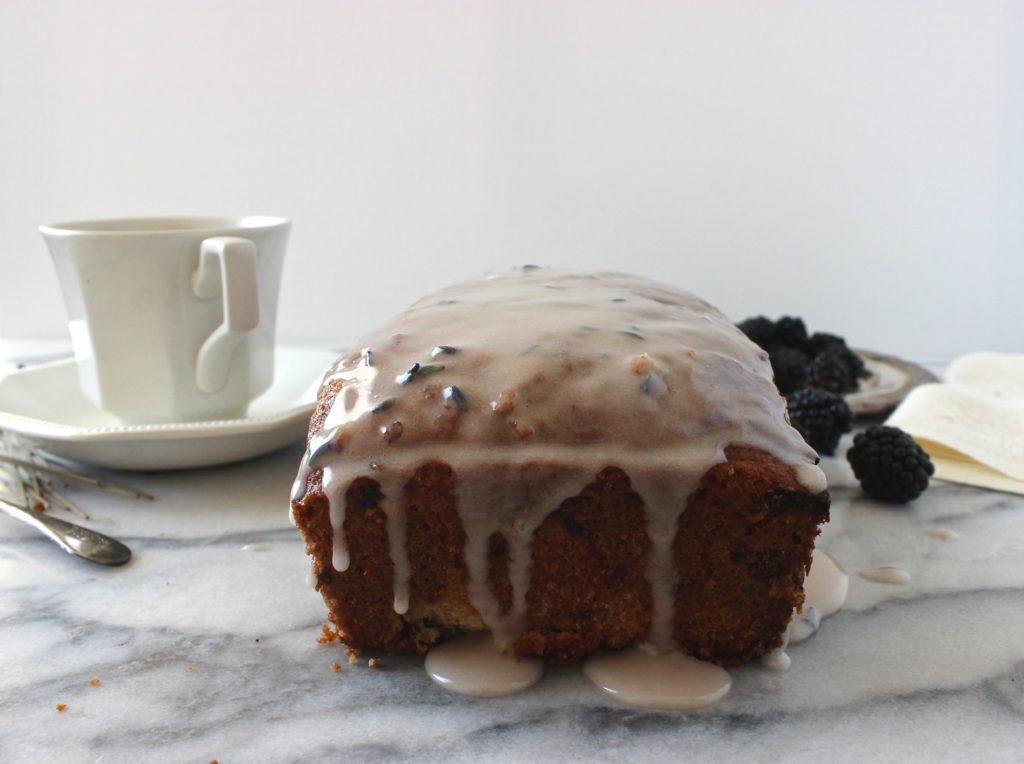Blackberry Swirl Tea Cake with Lavender Honey Glaze