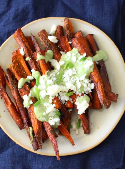 Curry Spiced Sweet Potato Fries with Avocado Ranch Dressing
