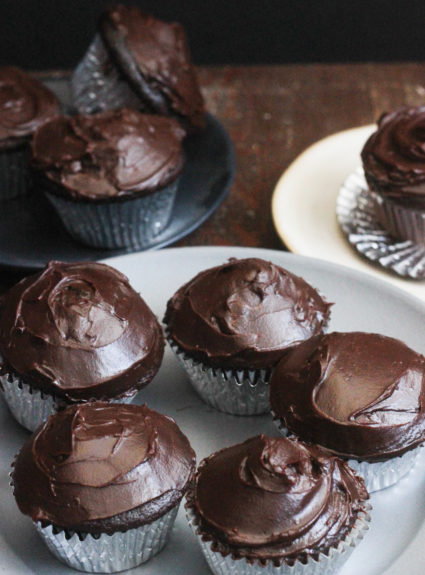 Straight-Up Chocolate Cupcakes with Ganache Frosting
